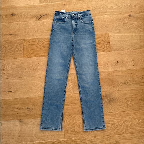 Good American - God Boy Split Hem Straight Leg Denim Jeans in Blue - Picture 1 of 7